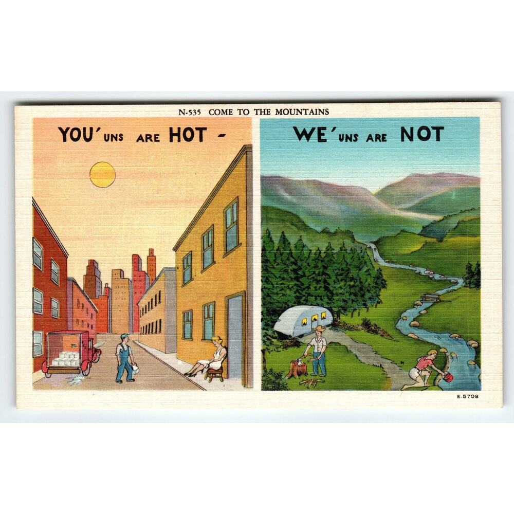 Vintage Linen Comic Postcard Come to the Mountains Divided Back